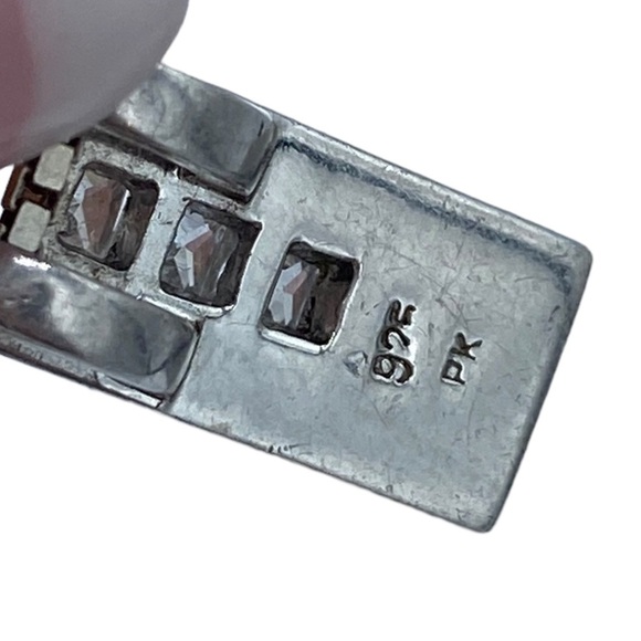 Sterling silver 925 PK signed Italy box chain pendant CZ minimalist geometric - Picture 6 of 7